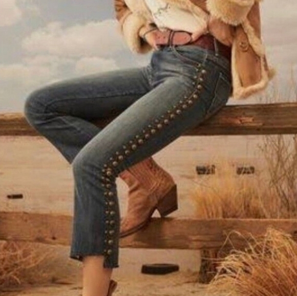 MOTHER The Insider Crop Step Fray Studded Size 26 Rough Stud Jeans - Picture 4 of 16